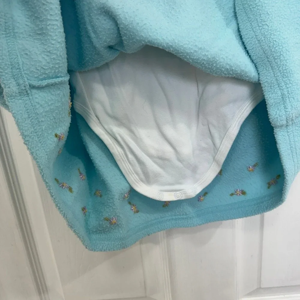Vintage OshKosh‎ B'Gosh Overall Dress Floral Baby Blue Ruffle Top Long Sleeve